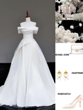 Unique Bridal Gown Ball Gown Off The Shoulder White Satin Wedding Dresses Bridal Gowns HZ1121