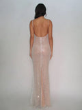 Gorgeous Pink Mermaid Straps Sequin Prom Dresses With Slit Graduation Dresses HZ1121