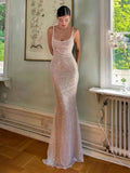 Gorgeous Pink Mermaid Straps Sequin Prom Dresses With Slit Graduation Dresses HZ1121