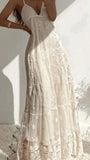 Gorgeous A Line Halter Long Lace Ivory Prom Dresses Wedding Guest Dresses Graduation Dresses HZ1121