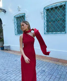 Classy Mermaid One Shoulder Burgundy Satin Prom Dresses Formal Summer Wedding Guest Dresses Wedding Guest Outfits HZ1121