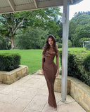 Classy Mermaid Spaghetti Straps Brown Prom Dresses Formal Summer Wedding Guest Dresses Wedding Guest Outfits HZ1121