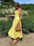 Elegant Wedding Guest Outfit A line Strapless Yellow Night Dresses Summer Wedding Guest Dresses Graduation Dresses HZ1121