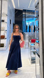 Elegant Wedding Guest Outfit A line Straps Navy Blue Night Dresses Summer Wedding Guest Dresses Graduation Dresses HZ1121