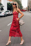 Classy Sheath Spaghetti Straps Red Lace Prom Dresses Summer Wedding Guest Dresses Wedding Guest Outfits HZ1121