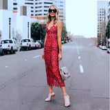 Classy Sheath Spaghetti Straps Red Lace Prom Dresses Summer Wedding Guest Dresses Wedding Guest Outfits HZ1121