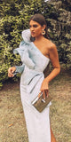 Classy Sheath One Shoulder Light Blue Organza Prom Dresses Summer Wedding Guest Dresses Wedding Guest Outfits HZ1121