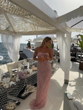 Elegant Wedding Guest Outfit Sheath Straps Pink Night Dresses Summer Wedding Guest Dresses Graduation Dresses HZ1121