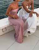Elegant Wedding Guest Outfit Sheath Straps Pink Night Dresses Summer Wedding Guest Dresses Graduation Dresses HZ1121
