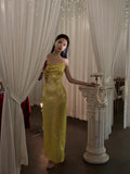 Classy Mermaid Spaghetti Straps Yellow Sequin Prom Dresses Summer Wedding Guest Dresses Wedding Guest Outfits HZ1121