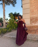 Gorgeous A line Straps Burgundy Chiffon Prom Dresses Formal Summer Wedding Guest Dresses Wedding Guest Outfits HZ1121