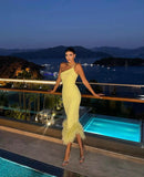 Elegant Wedding Guest Outfit Sheath Yellow Formal Night Dresses Summer Wedding Guest Dresses Graduation Dresses HZ1121