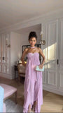 Gorgeous A line Sweetheart Lilac Chiffon Prom Dresses Formal Summer Wedding Guest Dresses Wedding Guest Outfits With Scarf HZ1121