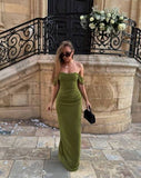 Elegant Wedding Guest Outfit Sheath Off The Shoulder Green Night Dresses Summer Wedding Guest Dresses Graduation Dresses HZ1121