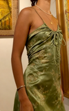Gorgeous A line Halter Green Floral Prom Dresses Formal Summer Wedding Guest Dresses Wedding Guest Outfits HZ1121