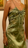 Gorgeous A line Halter Green Floral Prom Dresses Formal Summer Wedding Guest Dresses Wedding Guest Outfits HZ1121