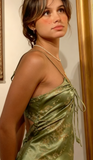Gorgeous A line Halter Green Floral Prom Dresses Formal Summer Wedding Guest Dresses Wedding Guest Outfits HZ1121