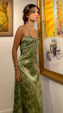 Gorgeous A line Halter Green Floral Prom Dresses Formal Summer Wedding Guest Dresses Wedding Guest Outfits HZ1121