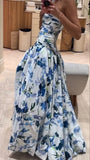Elegant Wedding Guest Outfit Ball Gown Blue Floral Formal Night Dresses Summer Wedding Guest Dresses Graduation Dresses HZ1121
