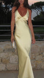 Gorgeous Sheath Straps Yellow Satin Prom Dresses Formal Summer Wedding Guest Dresses Wedding Guest Outfits HZ1121