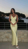 Gorgeous Sheath Straps Yellow Satin Prom Dresses Formal Summer Wedding Guest Dresses Wedding Guest Outfits HZ1121