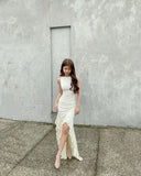 Gorgeous High Low Scoop Ivory Prom Dresses Formal Summer Wedding Guest Dresses Wedding Guest Outfits HZ1121