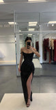 Classy Sheath Off The Shoulder Sequin Slit Prom Dresses Black Summer Wedding Guest Dresses Wedding Guest Outfits HZ1121