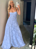 Gorgeous A line Straps Light Sky Blue Lace Prom Dresses Formal Summer Wedding Guest Dresses Wedding Guest Outfits HZ1121