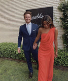 Gorgeous A Line One Shoulder Coral Prom Dresses Formal Summer Wedding Guest Dresses Wedding Guest Outfits HZ1121