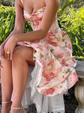 Elegant Wedding Guest Outfit Ball Gown Pink Floral Formal Night Dresses Summer Tea Length Wedding Guest Dresses HZ1121