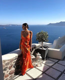 Classy Mermaid Spaghetti Straps Orange Chiffon Prom Dresses Summer Wedding Guest Dresses Wedding Guest Outfits HZ1121