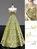 Gorgeous Ball Gown Spaghetti Straps Green Satin Long Prom Dress Party Dress Graduation Dresses HZ1121