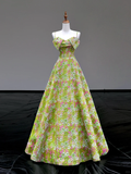 Gorgeous Ball Gown Spaghetti Straps Green Satin Long Prom Dress Party Dress Graduation Dresses HZ1121