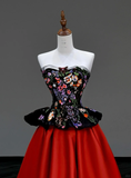 Gorgeous Ball Gown Strapless Red Satin Long Prom Dress Party Dress Graduation Dresses HZ1121