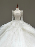 Unique Bridal Gown Ball Gown Square Neckline White Sequin Wedding Dresses Bridal Gowns HZ1121