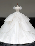 Unique Bridal Gown Ball Gown Sweetheart Short Sleeves White Sequin Wedding Dresses Bridal Gowns HZ1121