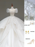 Unique Bridal Gown Ball Gown Sweetheart Short Sleeves White Sequin Wedding Dresses Bridal Gowns HZ1121