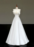 Unique Bridal Gown A line Strapless Satin White Wedding Dresses Minimalist Bridal Gowns HZ1121