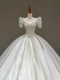 Princess Bridal Gown Ball Gown Sweetheart Short Sleeves White Sequin Wedding Dresses Bridal Gowns HZ1121