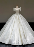 Princess Bridal Gown Ball Gown Sweetheart Short Sleeves White Sequin Wedding Dresses Bridal Gowns HZ1121
