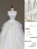 Unique Bridal Gown Ball Gown Strapless Tulle White Wedding Dresses Minimalist Bridal Gowns HZ1121