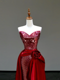 Gorgeous Sheath Sweetheart Sequin Red Long Prom Dress Party Dress Graduation Dresses HZ1121