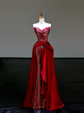 Gorgeous Sheath Sweetheart Sequin Red Long Prom Dress Party Dress Graduation Dresses HZ1121