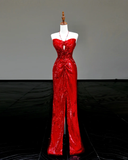 Gorgeous Sheath Sweetheart Sequin Red Slit Long Prom Dress Party Dress Graduation Dresses HZ1121