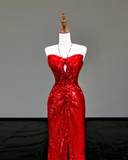 Gorgeous Sheath Sweetheart Sequin Red Slit Long Prom Dress Party Dress Graduation Dresses HZ1121