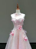 Stunning Ball Gown High Neckline Pink Sequin Long Prom Dress Party Dress Graduation Dresses HZ1121