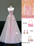 Stunning Ball Gown High Neckline Pink Sequin Long Prom Dress Party Dress Graduation Dresses HZ1121