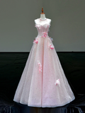 Stunning Ball Gown High Neckline Pink Sequin Long Prom Dress Party Dress Graduation Dresses HZ1121