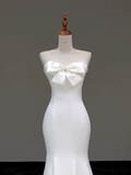 Simple Bridal Gown Mermaid Strapless Satin White Wedding Dresses Minimalist Bridal Gowns HZ1121