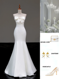 Simple Bridal Gown Mermaid Strapless Satin White Wedding Dresses Minimalist Bridal Gowns HZ1121